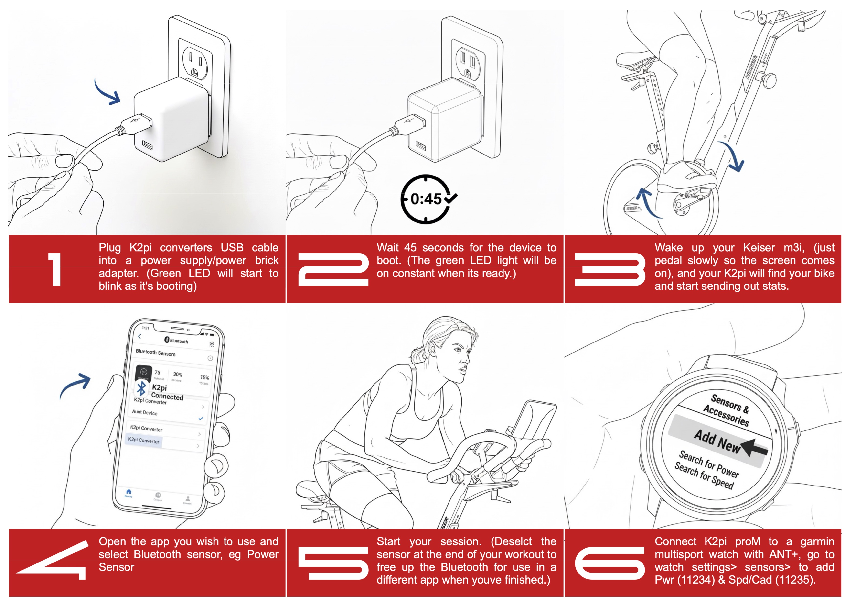 K2pi illustrated installation instructions showing step-by-step setup process